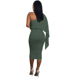 Trendy One-Sleeve Slim Fit Ruffle Dress