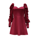 New Style Solid Color Temperament Long Sleeve Dress