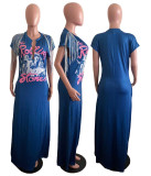 New Print Hip-hop Street Fashion Fringed Short-sleeved Dress