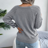 Relaxed Square-neck Button-down Twist-knit Sweater