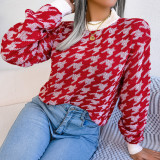 Autumn And Winter Casual Houndstooth Long-sleeved Pullover Knitted Sweater