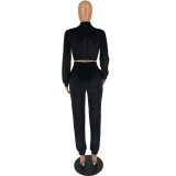 Autumn And Winter New Velvet Solid Color Zipper Casual Two-piece Suit