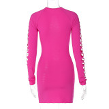 Sexy Hollow Long Sleeve Round Neck Tight Dress