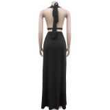 Solid Color Backless V-Neck Sleeveless Dress