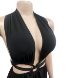 Solid Color Backless V-Neck Sleeveless Dress