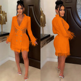 Fashion Women's V-neck Long-sleeved Double-breasted Tassel Cut-out Dress