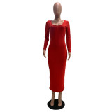 New Solid Color Long-sleeved Knitted Pit Strip Dress