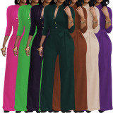 Sexy Fashion Solid Color Tie Waist Women's Jumpsuit