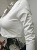 Solid Color Sexy Short Low Cut Navel Exposed Tight Long Sleeve T-shirt