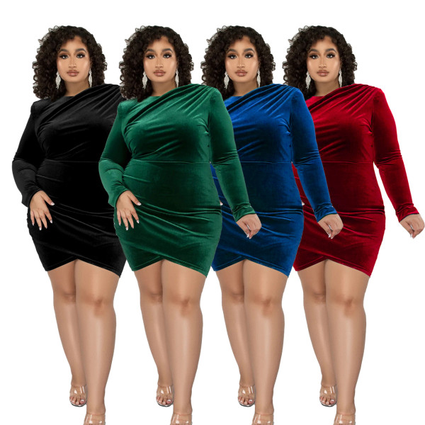 Solid Color Pleated Plus Size Dress