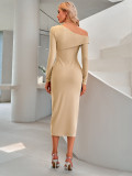 Fashion Slant Shoulder Solid Color Slim Knit Dress