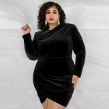 Solid Color Pleated Plus Size Dress