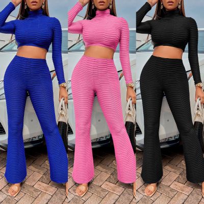 Cropped Top Slim Flared Pants Fashion Casual Suit