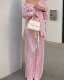 Solid Color Drape Loose Silky Pleated Casual Two-piece Suit