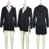 Fashion Sexy Zipper Hooded Pocket Solid Color Jacket