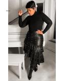 Fashion Solid Color Splicing Beaded Leather Skirt