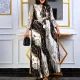 Long-sleeved Printed Pleated Strappy Dress
