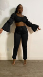 Fashion Casual Pleated Trumpet Sleeve Sexy Tube Top Suit