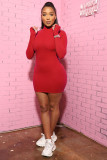 Solid Color High Neck Long Sleeve Hip Sexy Dress