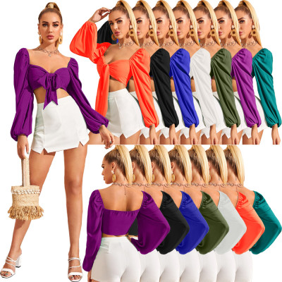 Sexy Lace-up Slim Puff Sleeve Shirt Top