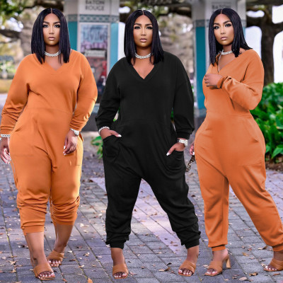 Solid Color Large Size Fashion Loose Casual Jumpsuit
