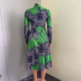 Fashion Print Lace-up High Waist Hem Dress