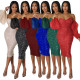 Sequin Low Neck Solid Back Slit Dress