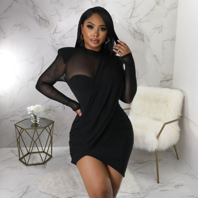New Mesh Stitching See-through Waist Dress