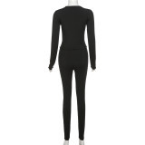Sexy Round Neck Button Top Tight Trousers Casual Sports Suit