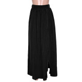 Casual Solid Color Zipper Slit Stretch Skirt