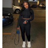 Solid Color Sweatshirt Sports Two-piece Set