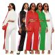 Striped Button Colorblock Slit Pants Sports Two-piece Set