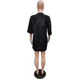 New Round Neck Loose Sequin Letter Print Dress