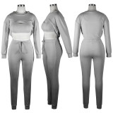 Solid Color High Bullet Long Sleeves, Vest, Trousers Set