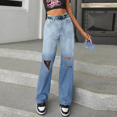 Personalized Ripped Casual Denim Straight Leg Pants