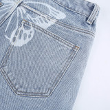 High Waist Trendy Butterfly Print Denim Jeans
