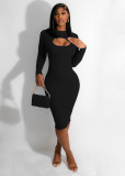 Sexy Fashion Solid Color Long Sleeve Women's Dress