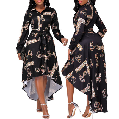 Sexy Fashion Printed Long Sleeve V Neck Women's Dress