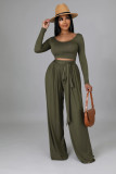 Solid Color Autumn Winter Long Sleeve Wide Leg Women's Two Piece Suit