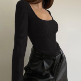 Sexy French U-neck Slim Fit Ribbed Top