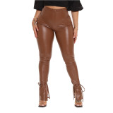 Skinny High Elastic Strap Micro Flared Side Slit PU Pants