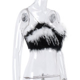 One-shoulder Zipper Fur Tube Top Vest