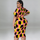 Sexy Hip Cover Fashion Print Plus Size Dress