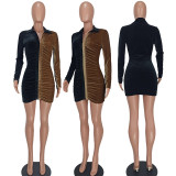 Fashion Casual Color Blocking Velvet V-neck Dress