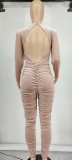 Velvet Crinkled Sexy Backless Bodysuit