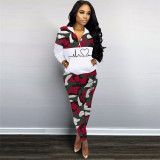 Autumn And Winter Camouflage Stitching Print Fashion Casual Two-piece Suit