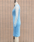Deep V-neck Long-sleeved Lace Stitching Slim Bag Hip Dress
