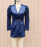 Elegant PU Leather V-neck Slim Dress