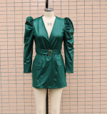 Elegant PU Leather V-neck Slim Dress
