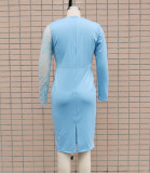 Deep V-neck Long-sleeved Lace Stitching Slim Bag Hip Dress